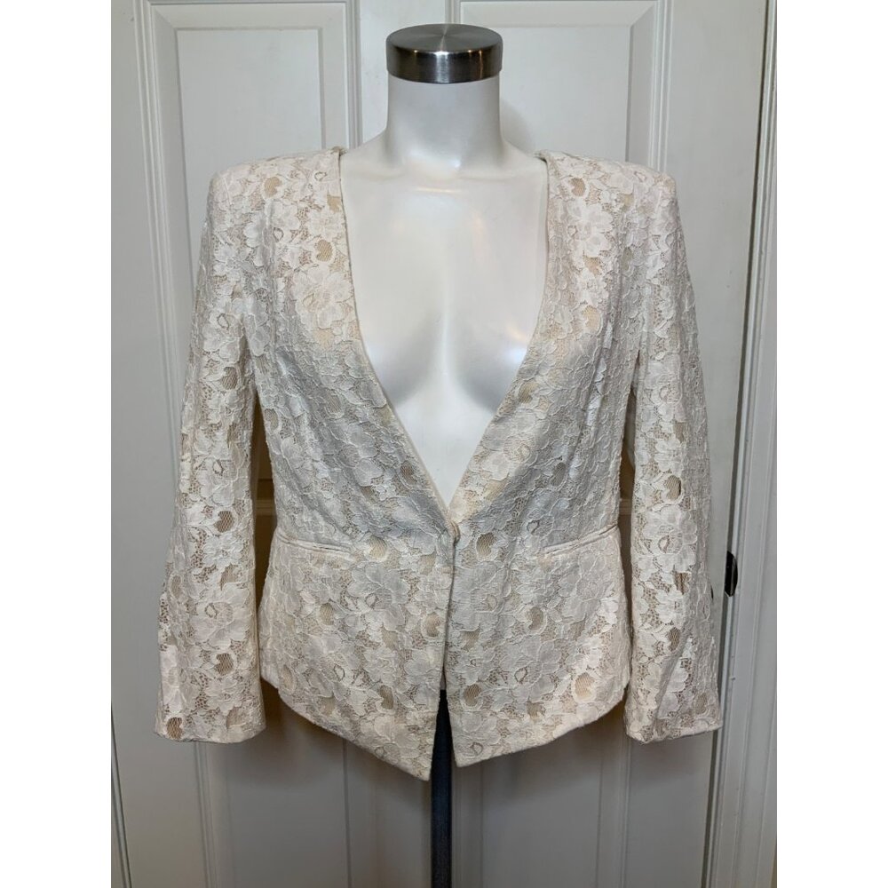 BCBG Max Azria White Lace Bowie Jacket, Size M